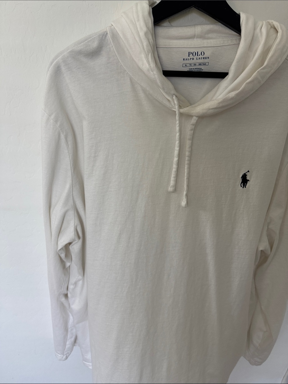 Polo by Ralph Lauren Men’s Cream Hooded Long Sleeve Tee with Embroidered Pony - Picture 4 of 5